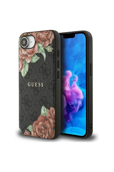 Guess MagSafe Case for Apple iPhone 16e, Guess, 4G Flowers Print, Black