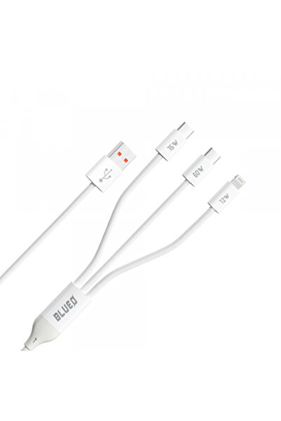 BLUEO Cablu Incarcare USB-A - Lightning / 2 x USB-C Blueo, 18W, 1.2m, Alb