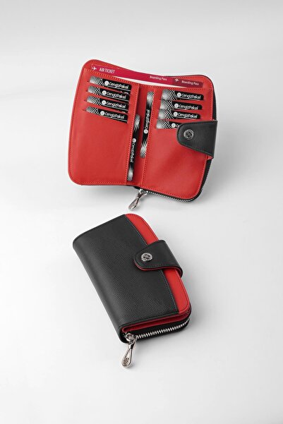 CENGİZ PAKEL Daily Women's Medium Wallet - 65311 - Black/Red