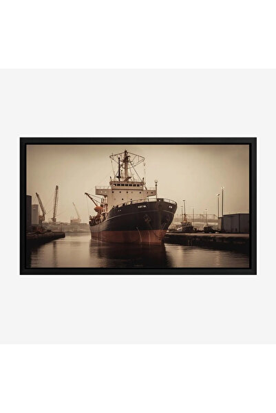 Tajridhome A nautical painting of a large ship in a port under dim light, in ...