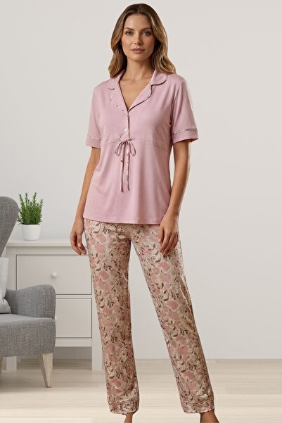 ByLohusa Effortt Pink Shirt Collar Women's Pajama Set