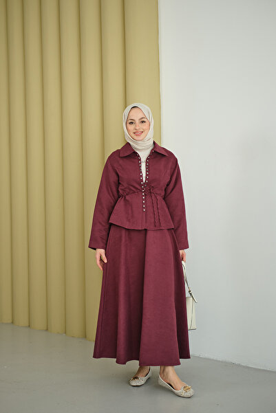 LOCCO Women's Blouse Hooked Nubuck Suit Burgundy