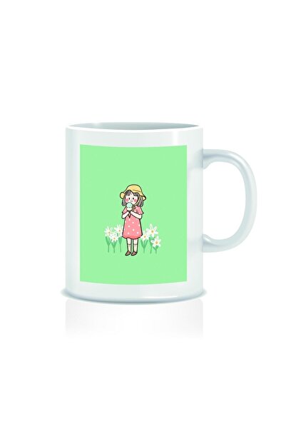 Mio Life كوب أبيض بطبعة فتاة لطيفة مع الآيس كريم