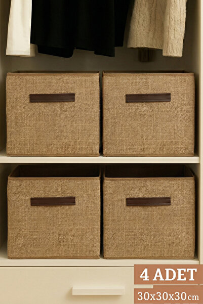 LUXWAY HOME 4’lü Jüt Kumaş Dolap İçi Düzenleyici Kutu - 30x30x30 cm Katlanabi...