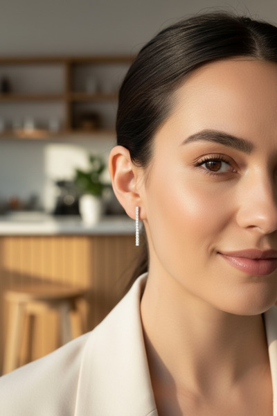 Hakan Güler Kuyumculuk 14 Ayar Beyaz Altın Vidalı Su Yolu Model Küpe – 1,20 Gram