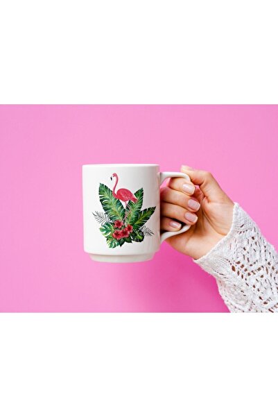 Mio Life مج أبيض مطبوع مزدوج من السيراميك بتصميم فلامنغو مع صندوق هدايا