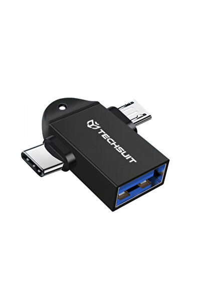 Techsuit Adaptor OTG microUSB / USB-C - USB-A A16 TwoVoltX, Negru