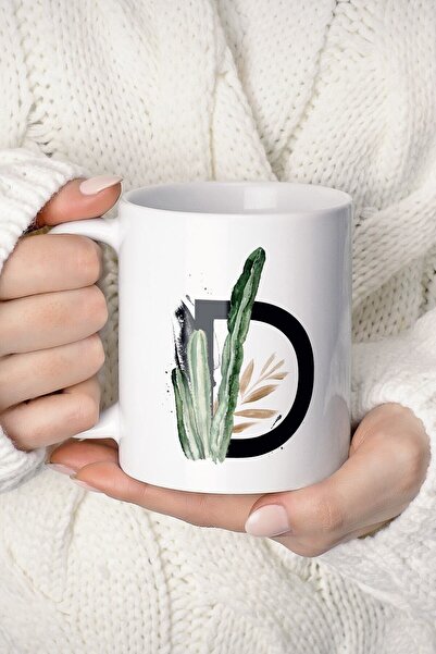 Mio Life كوب بورسلين مطبوع عليه حرف D باللون الأبيض للجنسين