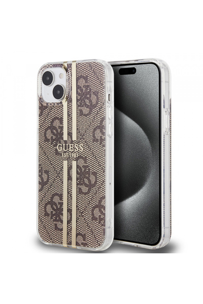 Guess Husa pentru Apple iPhone 15 Plus, Guess, IML 4G Gold Stripe, Maro