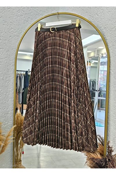 PilisePlus Ekose Piliseli Etek - Poliviskon Kumaş, Şık ve Rahat Tasarım