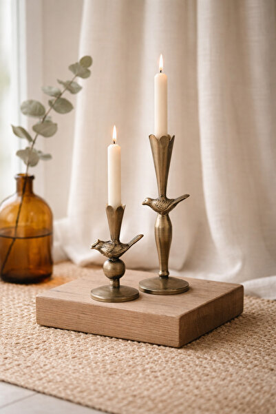 Lorena Home Decor Kuşlu Mumluk Takım