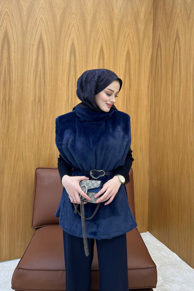 FUSHYA Kemer Detaylı Peluş Kürk Panço