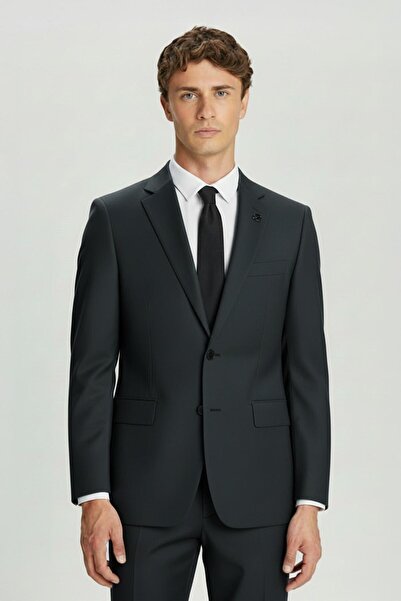 Sabri Özel Yeşil Slim Fit Mono Yaka Klasik Takım Elbise