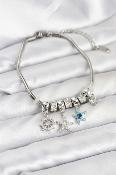 Marsilyan Brass Silver Color Sea Theme Charm Women's Bracelet Ieg-8975