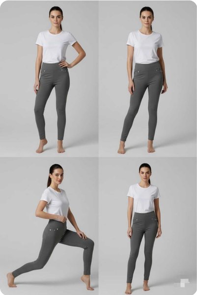 aytenli Steel Interlock t Shaping / Sculpting Button Detailed High Waist Pocketless Flexible Wrinkled Leggings