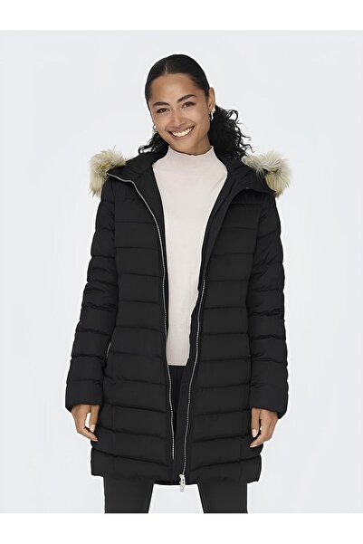 ONLY SİYAH UZUN KAPUŞONLU KIŞLIK KABAN