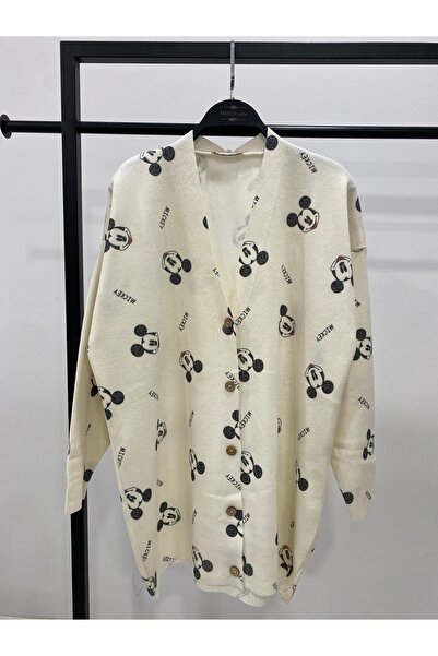 Hatun Atila Digital Printed Patterned V-Neck Buttoned Transitional Knitwear L...