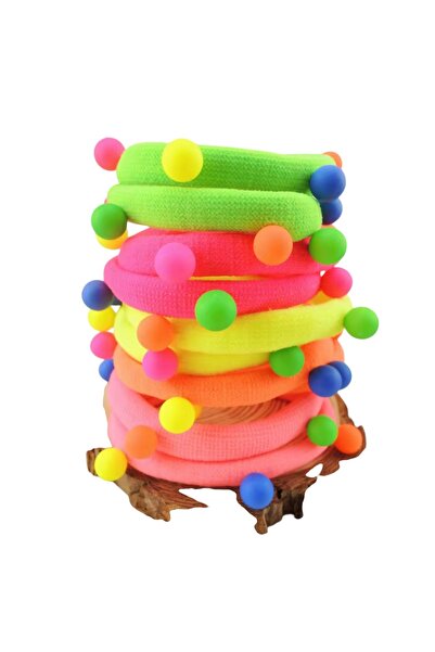 SHEKER HOME Σετ λαστιχένιες αγκράφες με χάντρες σε χρώμα νέον – Αξεσουάρ μαλλ...