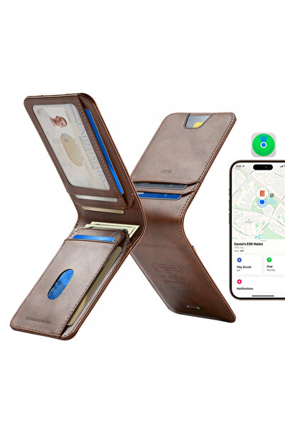 ESR Classic Geo Wallet with Find My Function and RFID Protection, Brown