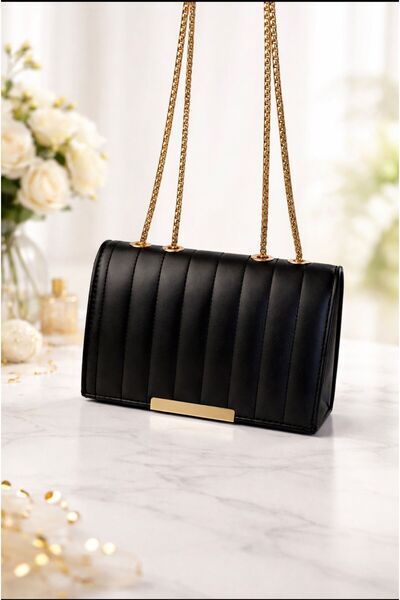 ÇANTA Gold Zincir Detaylı Siyah Kapitone Omuz Çantası