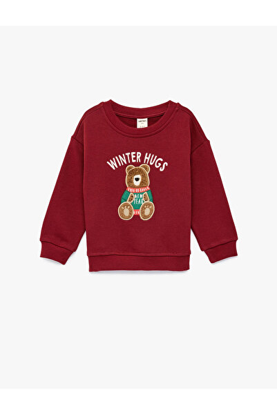 Koton Ayıcık Aplikeli Bordo Erkek Bebek Sweatshirt 6WMB10327TK