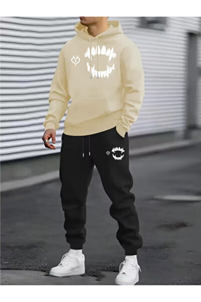 Sweet Cotton Men's Hooded Winter Custom Printed Tracksuit Set-Top and Bottom Set