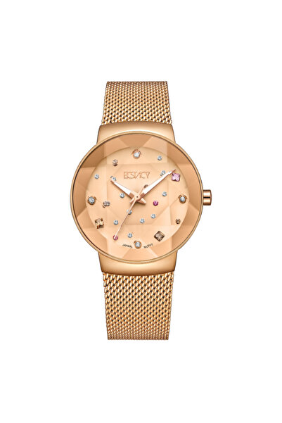 ECSTACY ساعة نسائية تناظرية بمينا ذهبي وردي - E23504-RMKK