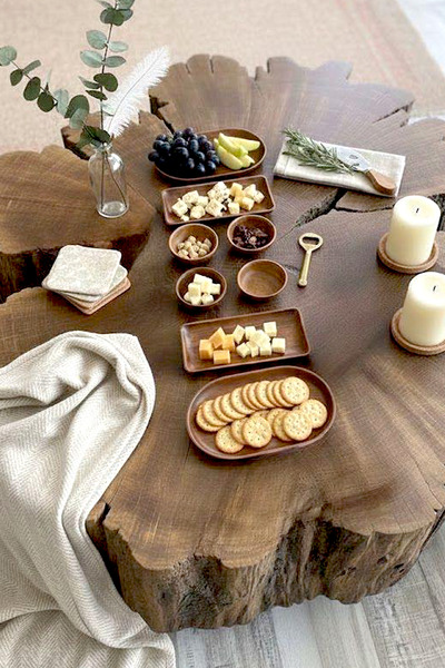 Kitchen Life Wood Look Breakfast Presentation Set-Serving Plates and Bowls, D...