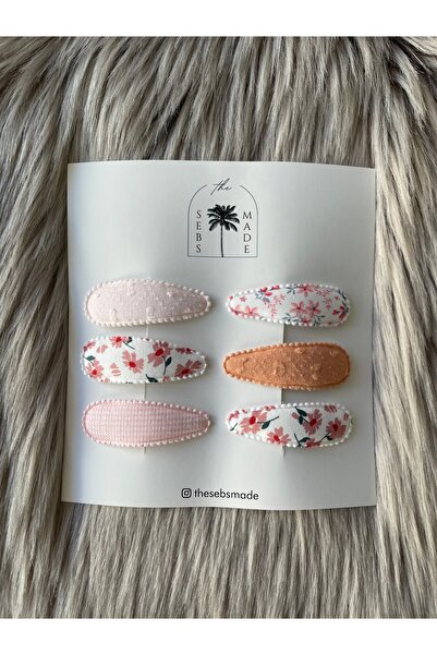 SEBSMADE Pink Pembe Çiçekli Flower Klips Toka Set
