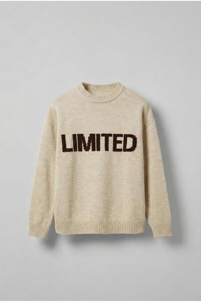 ablukaonline Men's Oversized Limited Embossing Printed Knitwear Sweater Stone...