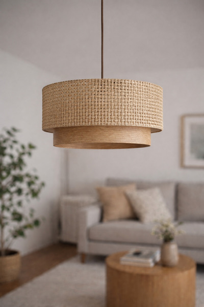 EvLight Bohem Hasır Kumaş Pasta Avize