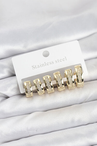Clariss 316L Steel Gold Color Zircon Stone Hoop Earring Set -Kp-0749