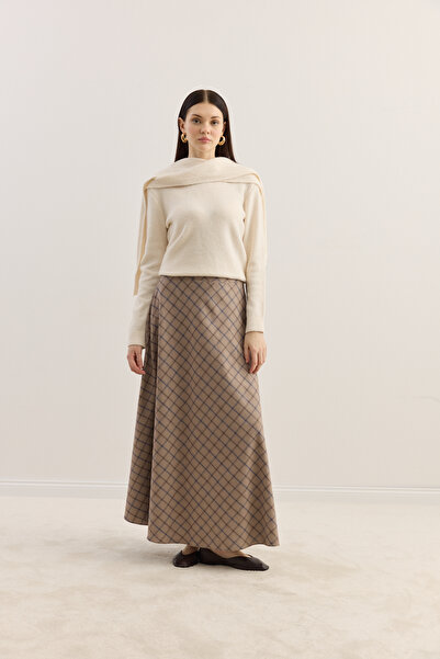 EMNORA Ekose Kloş Etek Bej