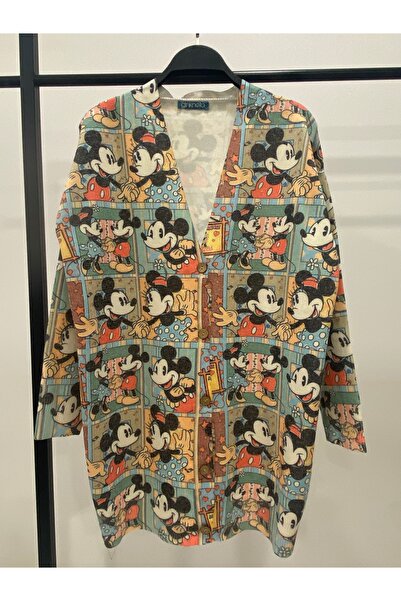 Hatun Atila Digital Printed Patterned V-Neck Buttoned Transitional Knitwear L...