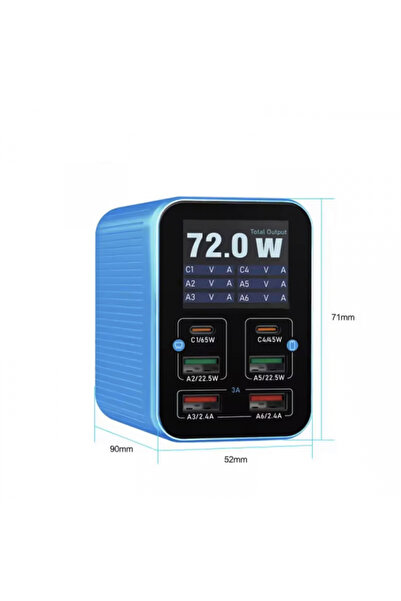 Relife Incarcator Statie Q4, 72W, 5A, 2 x USB-C - 4 x USB-A, Albastru
