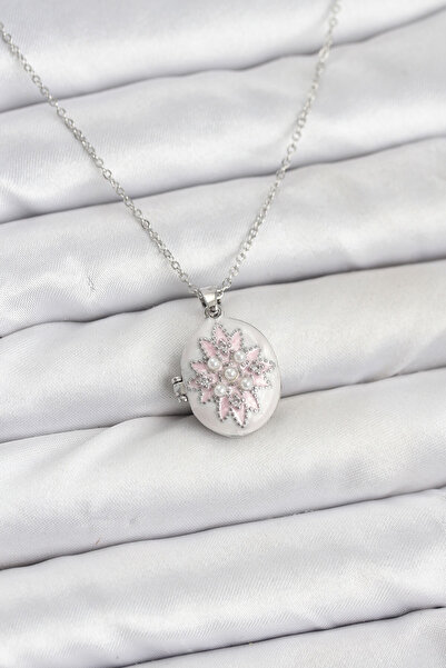 Marsilyan 316L Steel Silver Color Pink Lotus Model Women's Earrings Ieg-8975