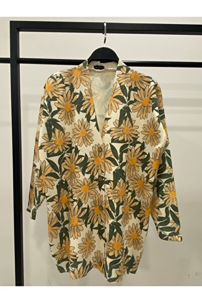 Hatun Atila Digital Printed Patterned V-Neck Buttoned Transitional Knitwear L...