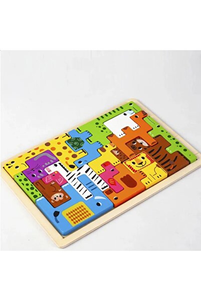 Generic Eğitici Ahşap Hayvan Puzzle Oyunu – 18 Farklı Renkli Hayvan Figürü Mo...
