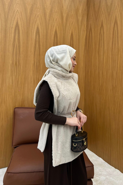 FUSHYA Kemer Detaylı Peluş Kürk Panço