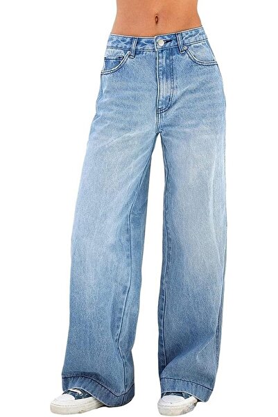 OEM Blugi awayhall pentru femei largi, gotici, talie inalta, punk, drepti, albastru, marime M,