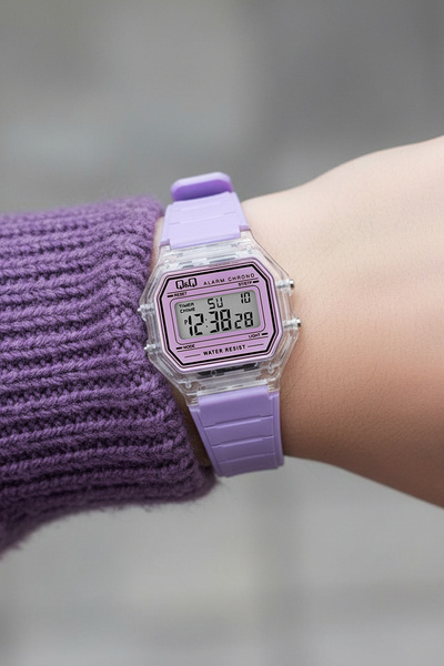 Q&Q Silikon Kayışlı 10 ATM Su Geçirmez Mor/Mavi Kız Çocuk Kol Saati