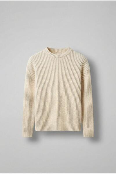 ablukaonline Men's Oversized Corded Fabric Basic Knitwear Sweater Beige
