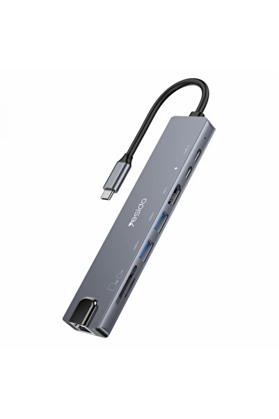Yesido Hub USB-C HB27, 8 în 1, Gri