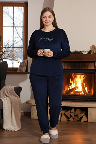 REMSA Дамски кадифен пижамен комплект в голям размер 25391 тъмносин