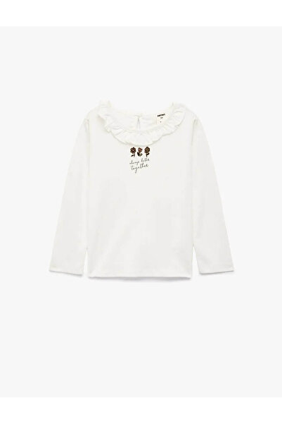 Koton Tricou pentru fetiță, ecru, cu imprimeu floral și detalii cu volane din...