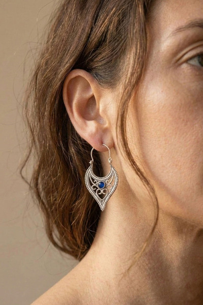 Clandestino Blue Stone Ethnic Motif Earrings Silver