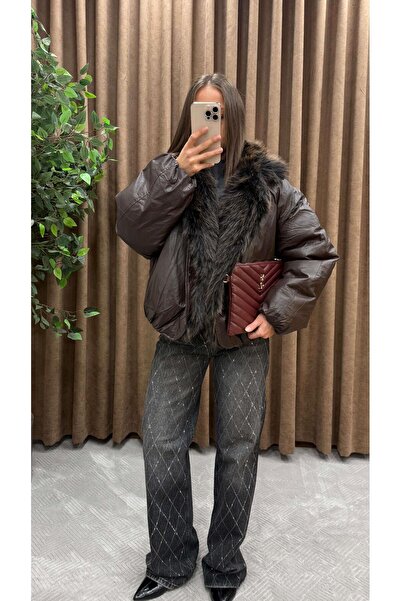 Maysa YAKASI KÜRKLÜ TASARIM MONT-KAHVERENGİ