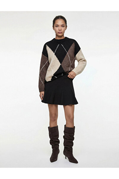 Koton Krep Kumaş Pileli Şortlu Siyah Kadın Etek 6WAK10137EK