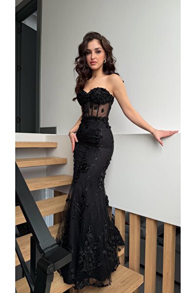 AYŞENUR DİNÇER Rose Balık Abiye Siyah