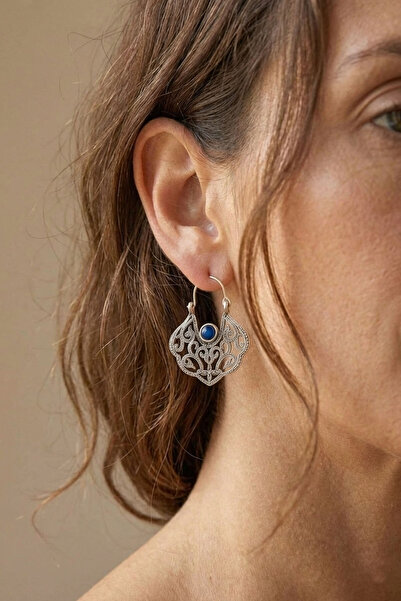 Clandestino أقراط فضية ذات نمط عرقي مزينة بالحجر الأزرق